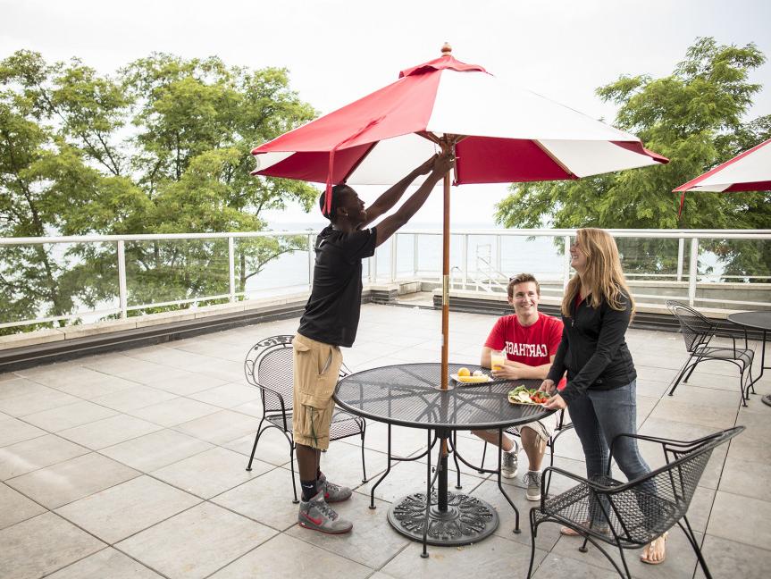 The Caf offers new food stations and an outdoor patio overlooking Lake Michigan.